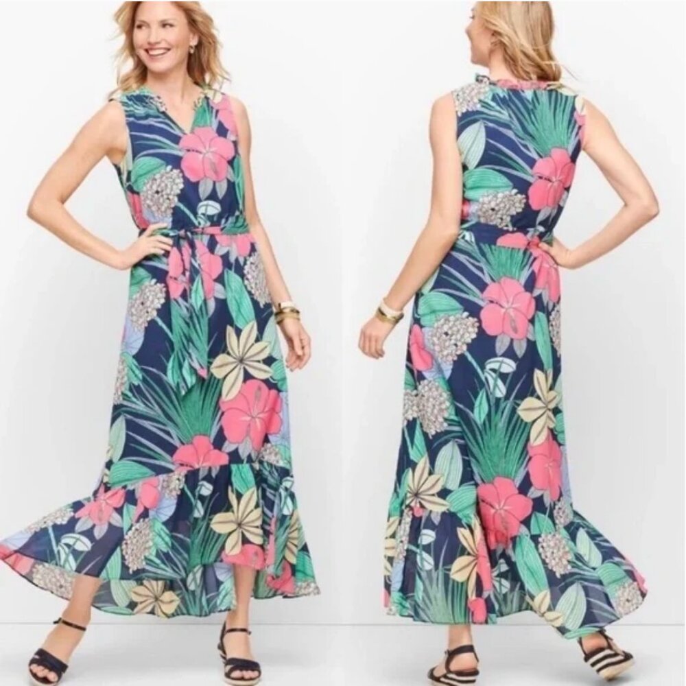 talbots voile hibiscus maxi dress